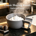 Linkidea Plastic Shaving Soap Bowl with Non-slip Handle, Wide Mouth, Large Capacity, Easier to Lather Ridges, Wet Razor Shave Cream Bowl for Men (Grey)