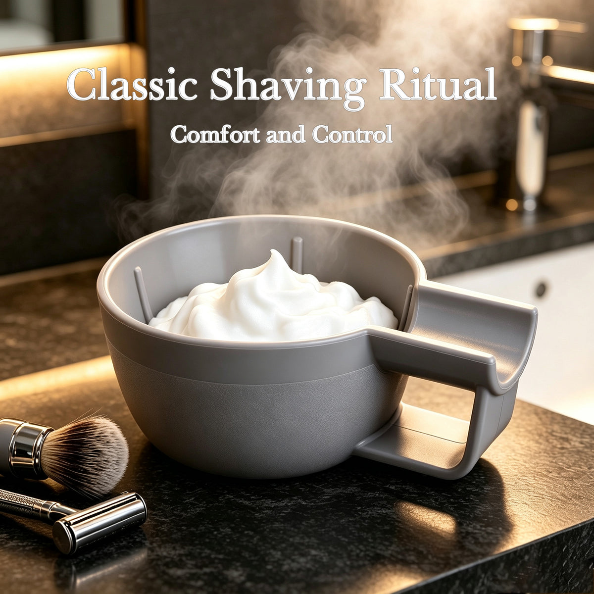 Linkidea Plastic Shaving Soap Bowl with Non-slip Handle, Wide Mouth, Large Capacity, Easier to Lather Ridges, Wet Razor Shave Cream Bowl for Men (Grey)