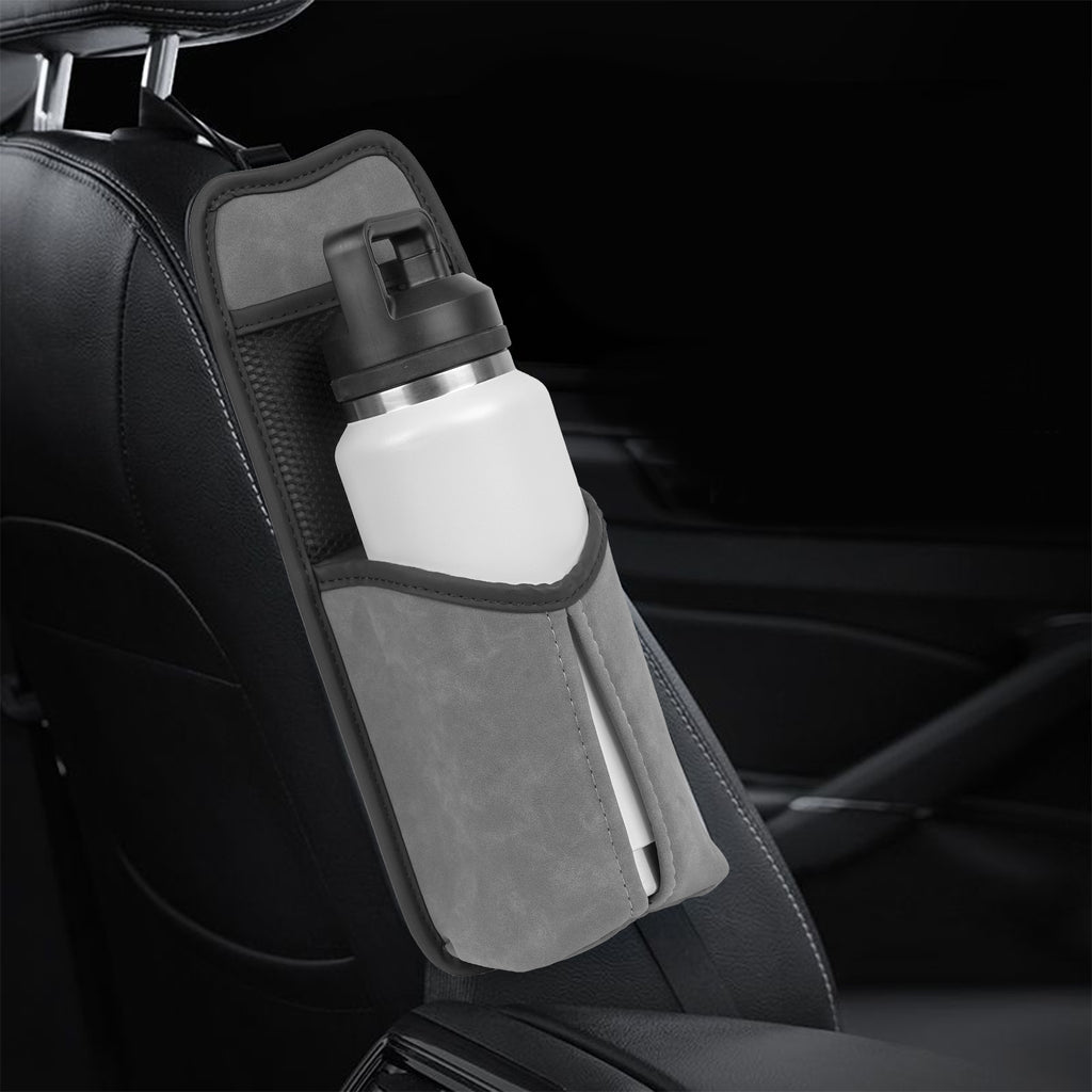 Linkidea Car Seat Side Large Water Bottle Holder Compatible with Owala FreeSip 24oz/32oz, Yeti Rambler 26oz/36oz, Auto Seat Large Car Bottle Hanging Storage Organizer with Mesh Pocket, Grey