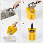 Linkidea Cat Litter Scooper with Holder, Stainless Steel Heavy Duty Metal Litter Scoop with Container, Fast Sifting for Clumping Litter for Easy and Efficient Cleaning