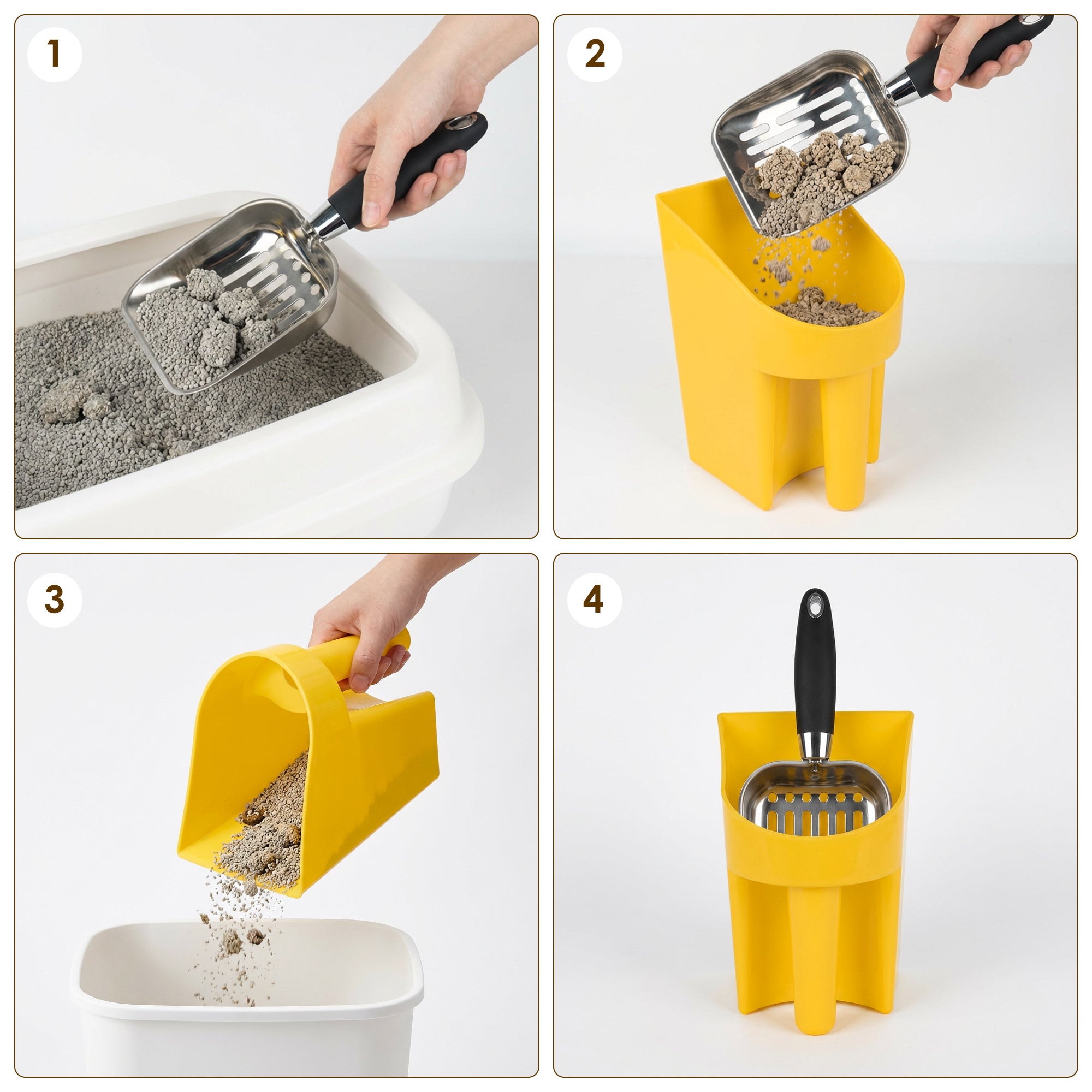 Linkidea Cat Litter Scooper with Holder, Stainless Steel Heavy Duty Metal Litter Scoop with Container, Fast Sifting for Clumping Litter for Easy and Efficient Cleaning