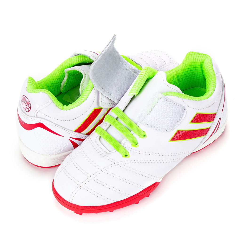 Linkidea Kids TF Soccer Shoes No Laces, Laceless Turf Soccer Cleats for Unisex-child (White)