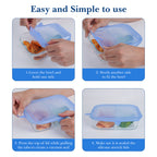 Linkidea 12 Pcs Silicone Stretch Lids, Flexible Round & Rectangle Fit 2.6\" - 8.1\", Stretchy Silicone Lids for Food Storage, Different Sizes Reusable Silicone Bowl Covers (Blue & White)