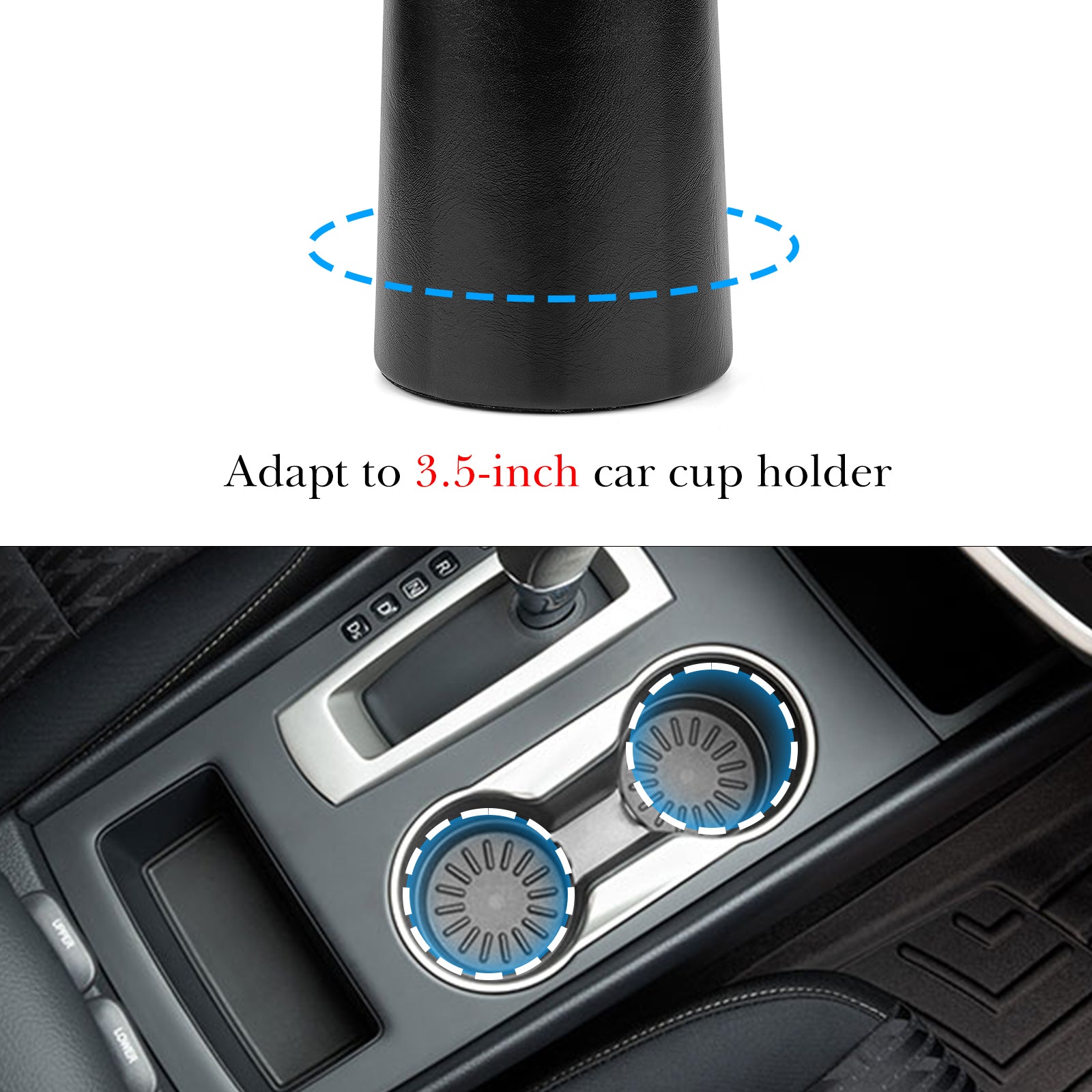 Extra Large Sunglasses Stand Compatible with 3.5 Inch Car Cup Holder, Plush Lined Vegan Leather Eyewear Storage, Scratch Protection (Black)