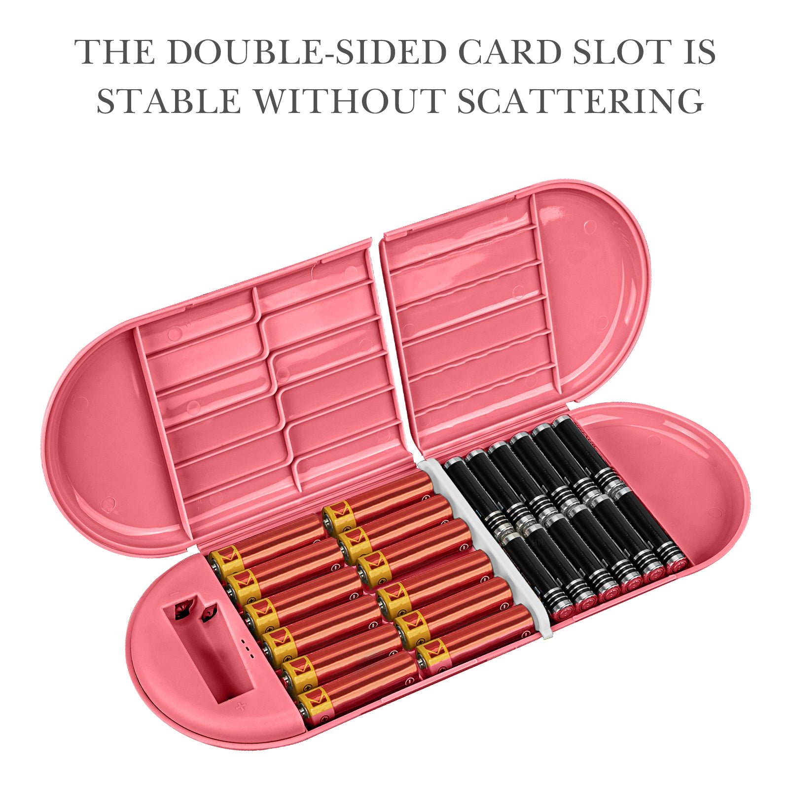 Linkidea Battery Storage Case with Tester, Portable Battery Organizer Compatible with 12 AA, 12 AAA Batteries, Single Layer Battery Box (Pink)