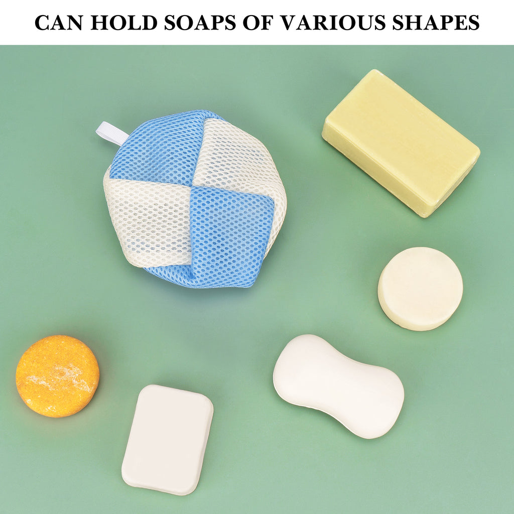 Linkidea 3 Pack Soap Saver Pouch with Zipper, Exfoliating Body Sponge Scrubber with Hand Loop, Mesh Soap Foam Lather Pocket for Shower Bath (Round)