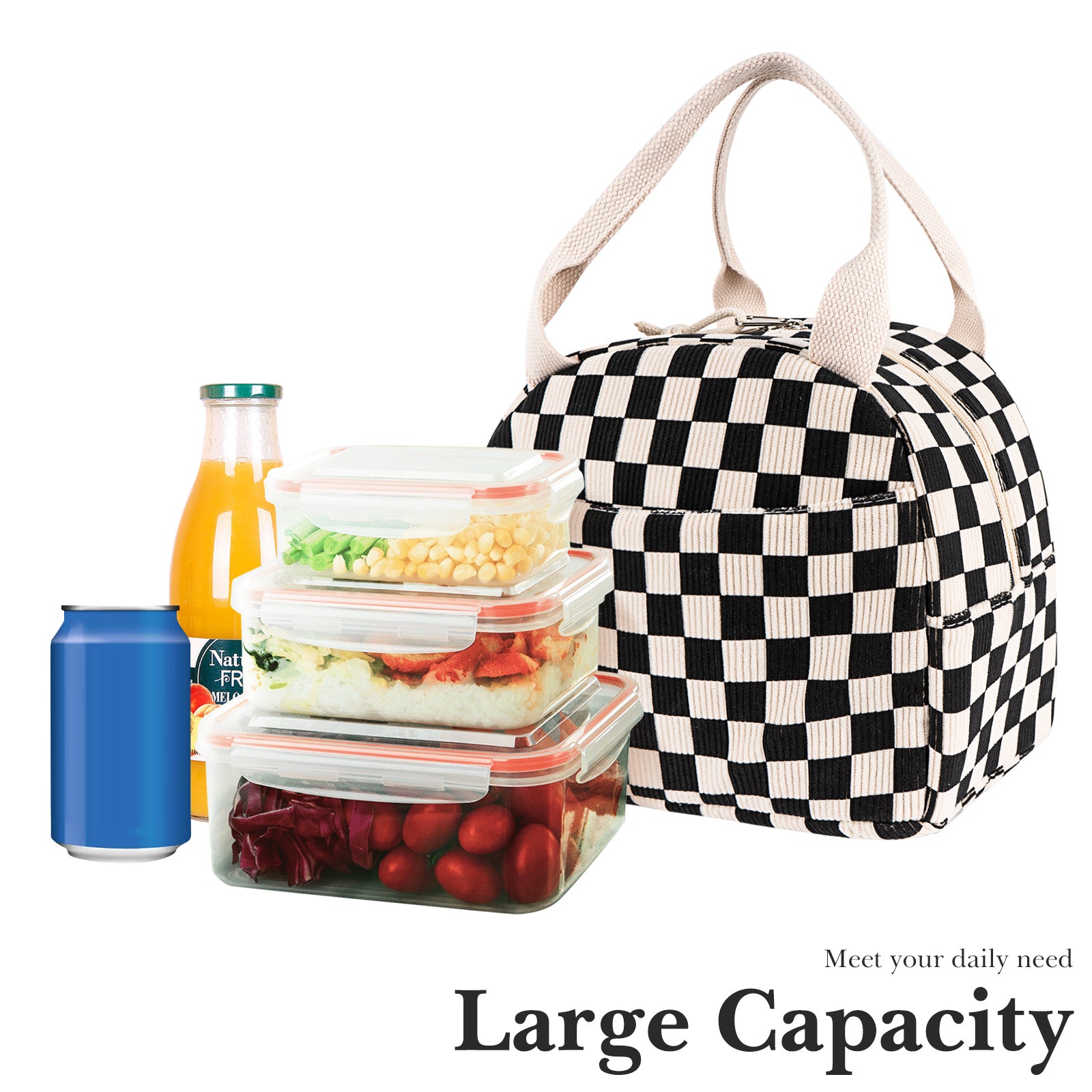 Linkidea Lunch Box for Adult, Corduroy Lunch Bag with Hand Strap, Large Capacity Lunch Bag for Everyday Outings, Compatible with Crock Pot, DUPASU, Aotto, LUNCHEAZE (Multi)