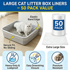 50 Pack Cat Litter Box Liners, Disposable Elastic Edge Kitty Litter Pan Bags, Leak-Resistant Plastic Trash Bags, Compatible with Large Open-Top and Covered Cat Litter Boxes