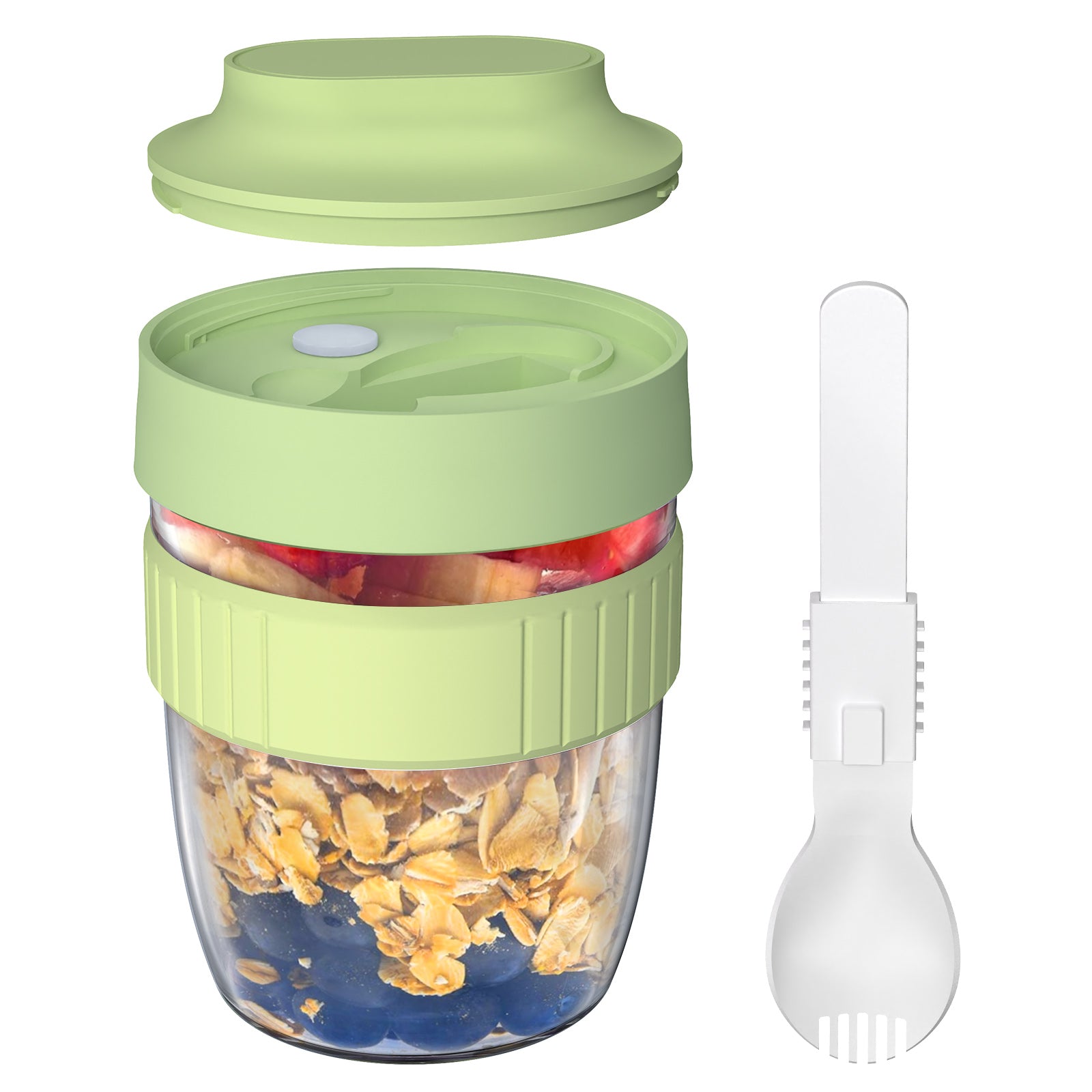 Linkidea Overnight Oats Containers with Lids, 19.2 oz Airtight Plastic Yogurt Cups with Spoons and Lids, Portable Overnight Oats Container for Milk, Cereal, Fruit, Yogurt, Fits Work/Picnic (Green)