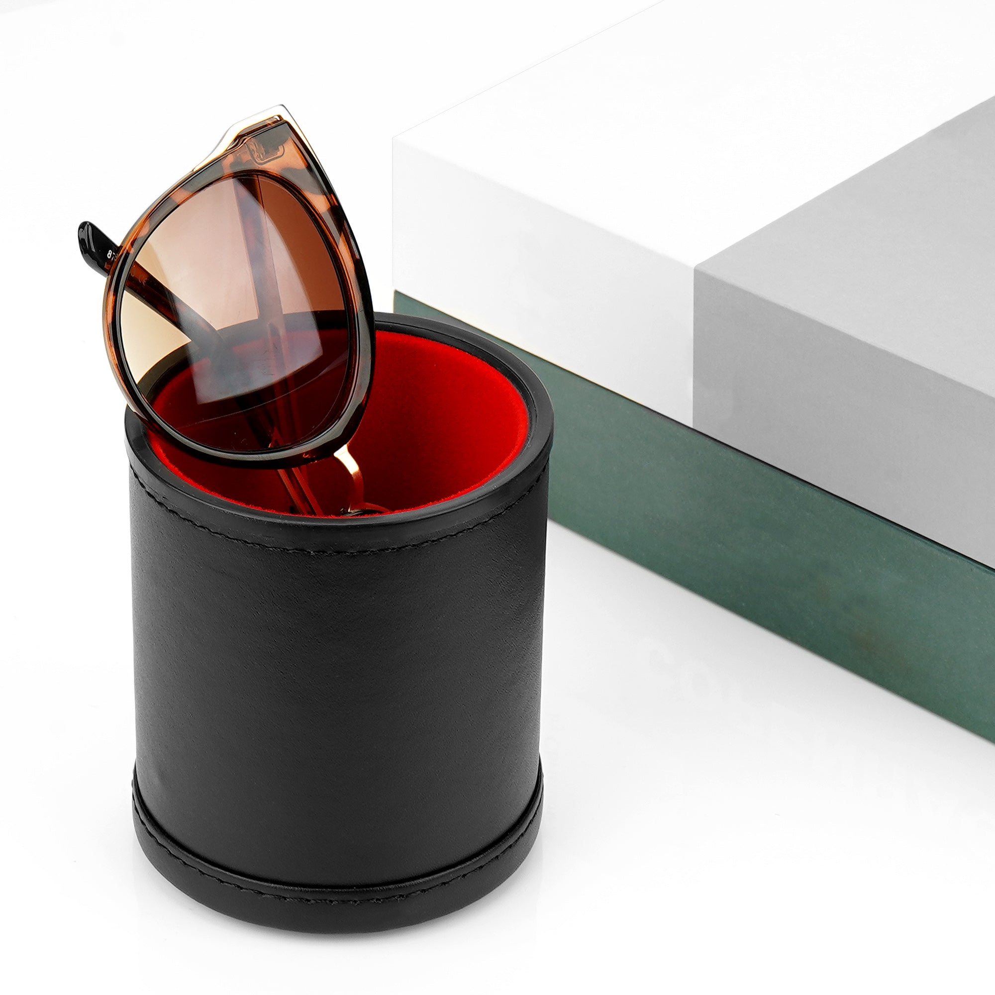 Extra Large Sunglasses Desk Holder Stand, Vegan Leather Eyeglasses Display Storage with Flock Lining, Sunwear Organizer Compatible with Rayban RB220/RB2195/RB3447/RB3809