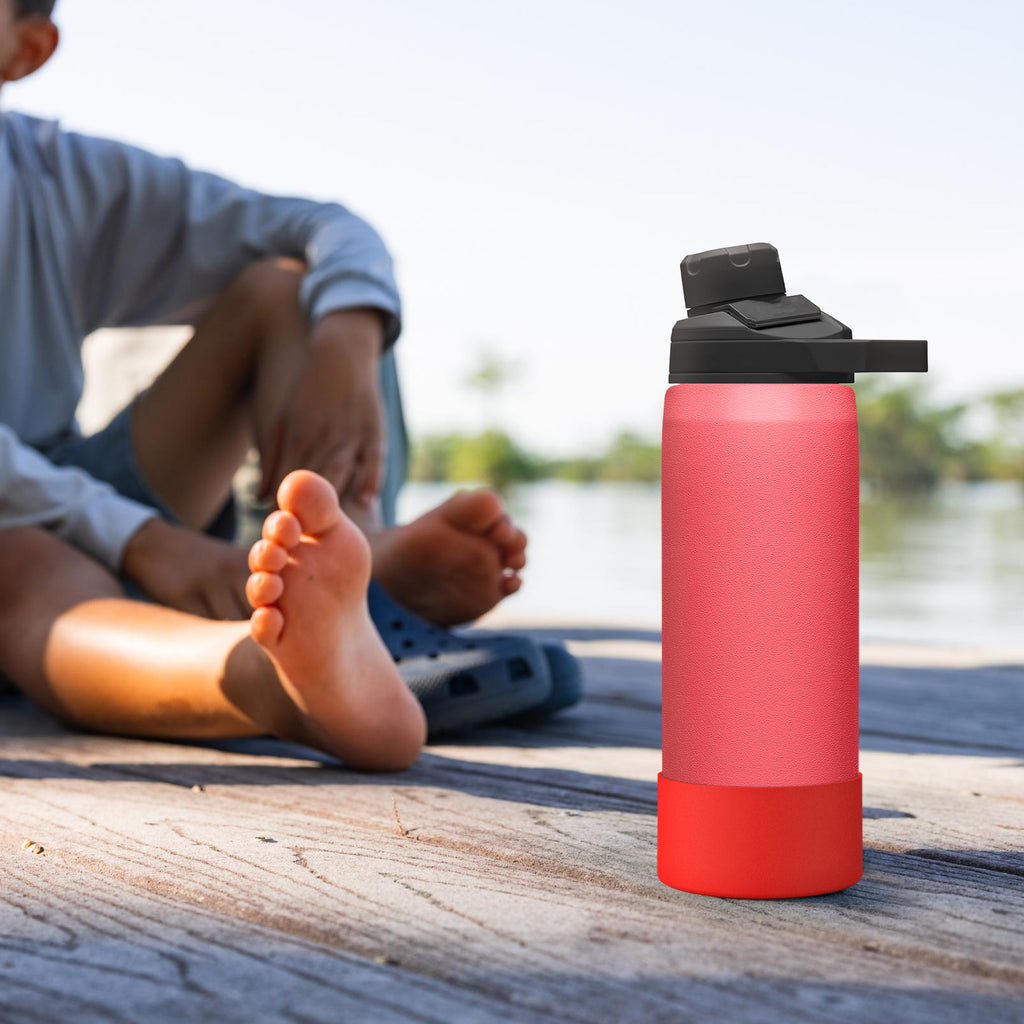 Linkidea 2 Pack Water Bottle Boot Compatible with CamelBak Eddy+20oz/25oz, Chute Mag 20oz/25oz, Carry Cap, Silicone Anti-Slip Bottle Bottom Bumper Protector (Red)