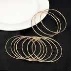 10-Piece Gold-Tone Extra-Large Bangle Set for Women, 2.68" Fixed Round Bracelets, Thin Stackable Textured Bangles for Large Hands, Non-Adjustable