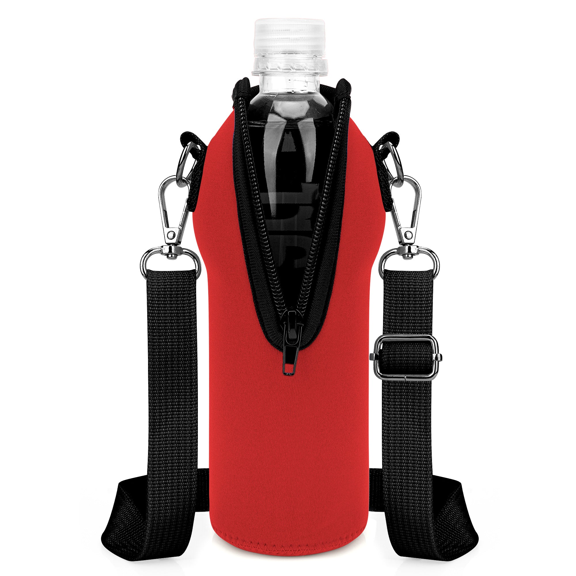 Linkidea Disposable Water Bottle Carrier with Strap Compatible with Smartwater 16.9/20Fl Oz, Insulated Neoprene Plastic Bottled Water Cover Holder with Clip for Backpack (Red)