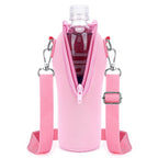 Linkidea Disposable Water Bottle Carrier with Strap Compatible with Smartwater 16.9/20Fl Oz, Insulated Neoprene Plastic Bottled Water Cover Holder with Clip for Backpack (Pink)