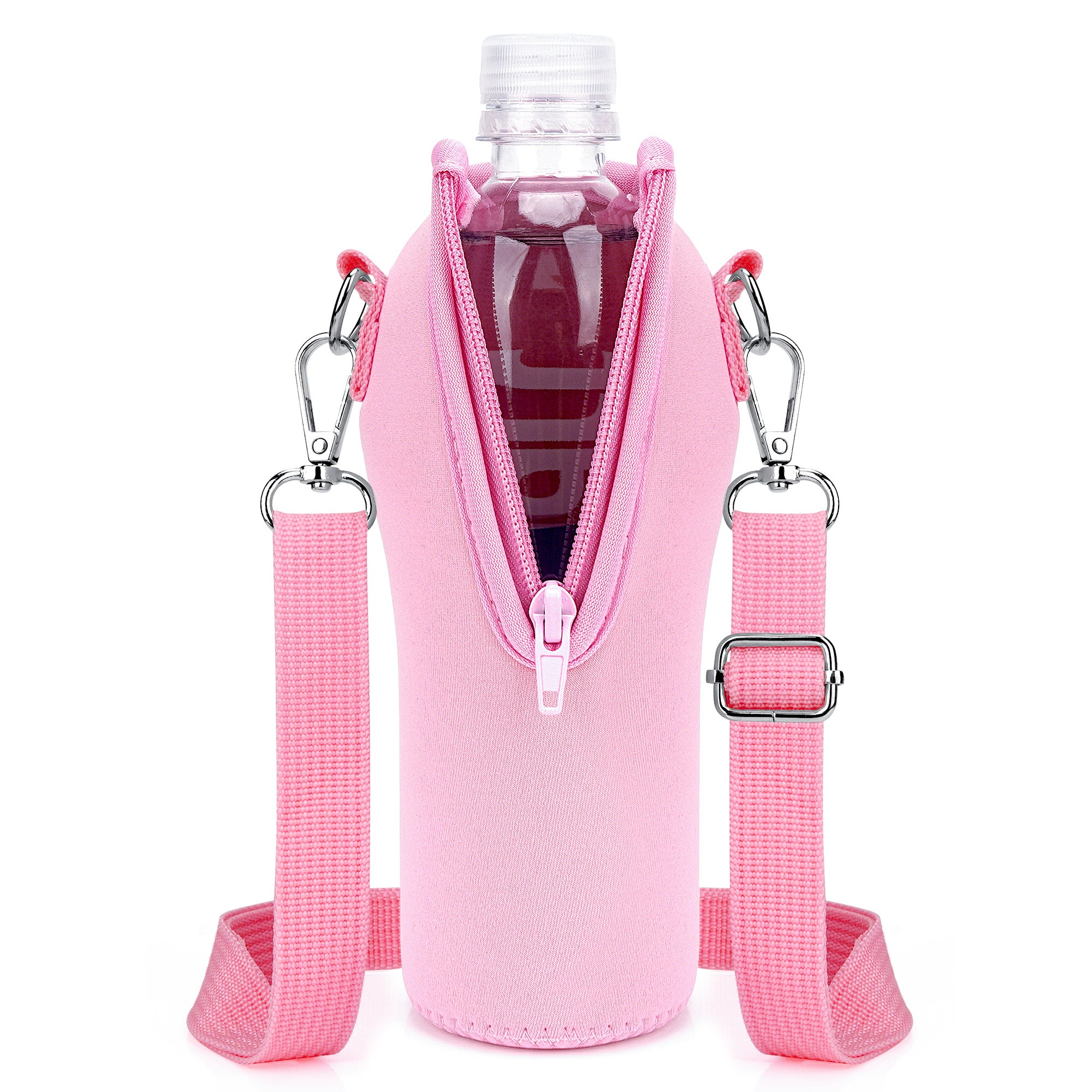 Linkidea Disposable Water Bottle Carrier with Strap Compatible with Smartwater 16.9/20Fl Oz, Insulated Neoprene Plastic Bottled Water Cover Holder with Clip for Backpack (Pink)