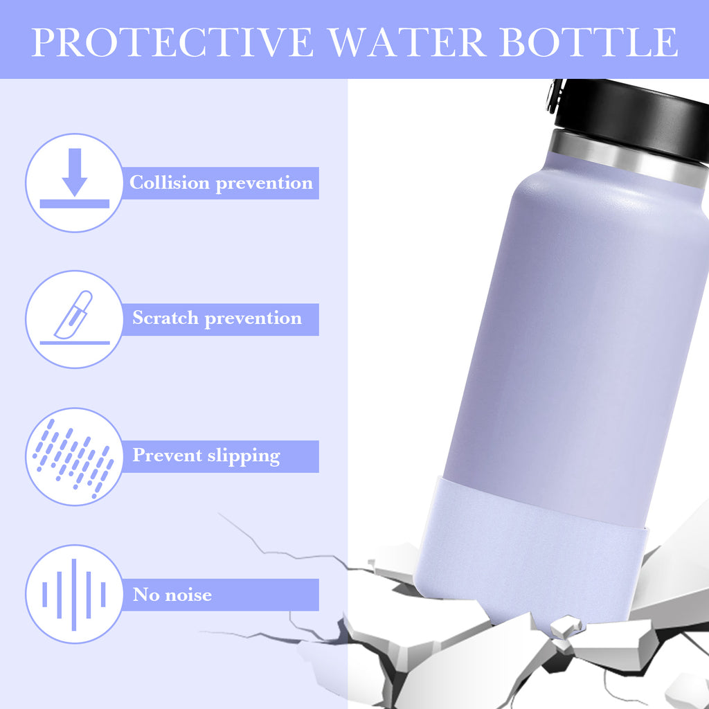 Linkidea Water Bottle Boot Compatible with Hydro Flask Wide Mouth Flex Cap/Straw Lid/Chug Cap 32oz/40oz, Silicone Bottle Bottom Sleeve Cover Protector, Bottle Bumper (Fog / 2 Pack)