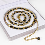 Plus Size Chain Belt for Women, Gold and Black Faux Small Pearl Waist Belt, 51 Inch Adjustable Extra Long Body Decorate for Dresses, Party, Casual Wear, Fashion Jewelry Accessory
