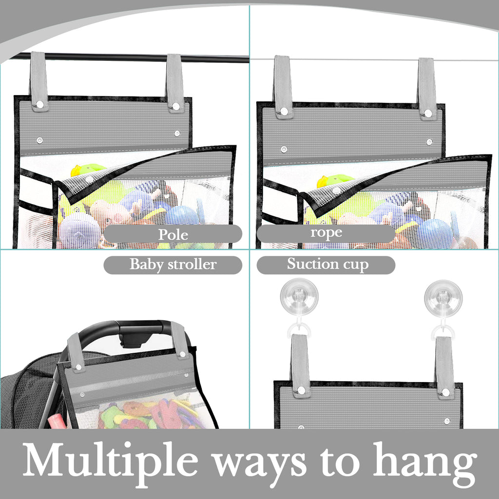 Linkidea 2 Pack Travel Mesh Bathroom Storage Bags, Portable Hanging Organizer Pouches with Suction Cup Hooks, Large Capacity for Toiletries, Bath Accessories, Shower, Camping, RV, Grey