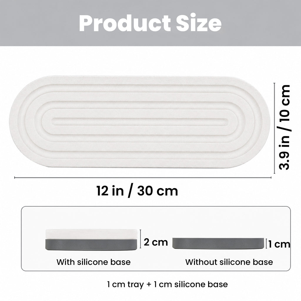 Linkidea Diatomite Bathroom Countertop Tray, Quick-Dry Soap Dispenser Holder & Soap Dish Organizer, Absorbent Vanity Sink Caddy with Removable Silicone Mat for Hand Soap Toiletries (White)