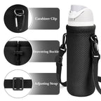 Linkidea Water Bottle Carrier with Strap Compatible with Owala FreeSip 24oz, Twist 24oz, Potter 24oz Bottle, Neoprene Waterbottle Sling Bag Holder, Black