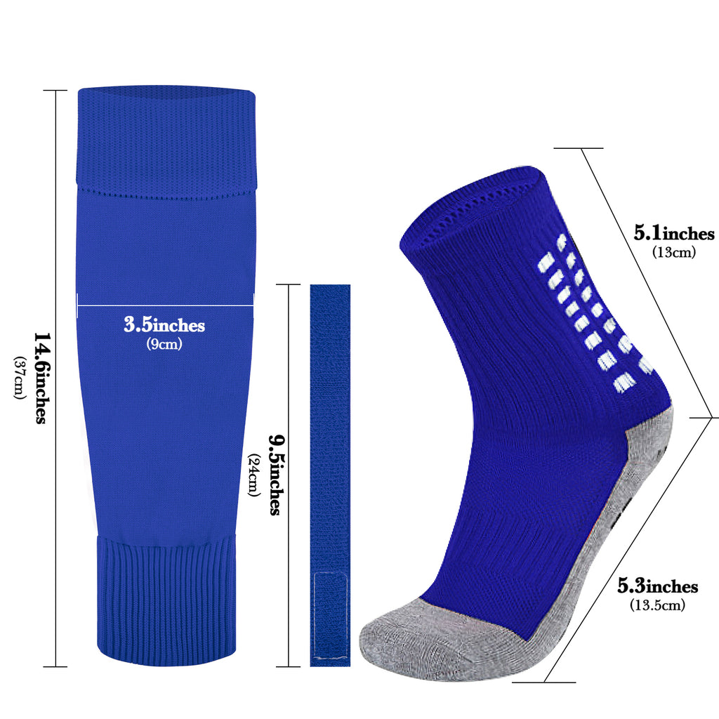 Linkidea Kids Soccer Grip Socks with Shin Guard Sleeve for Age 6 - 9 (Blue)