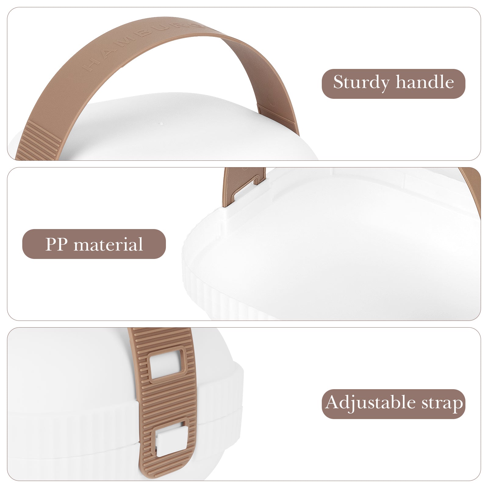 Linkidea 2 Pcs Hamburger Buns Storage Container, Portable Burger Holder with Hand Strap Suitable for Outdoor, Picnic, Work, Burger Box with Cover Fits to Good Burger or Sandwich Use (White)