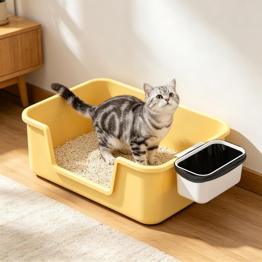 Cat Litter Waste Bin Kit with 100 Liners & Storage Hook, Hanging Disposal Container for Litter Box Sidewall, Space-Saving Scoop Station for Daily Cleanup