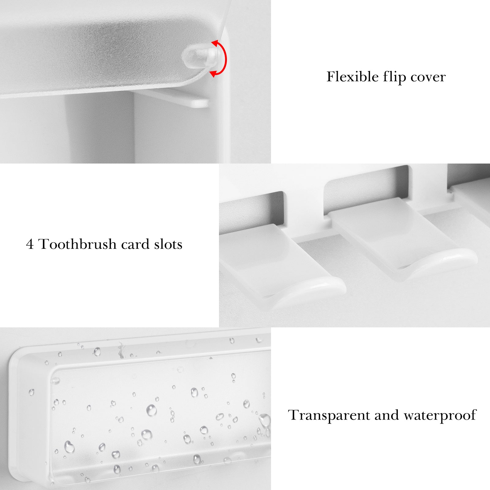 Linkidea Mounted Toothbrush Holder with Cover for Shower, Bathroom, Plastic Self Adhesive Wall Mount 4 Slots Tooth Brush Hanger Compatible with Colgate ExtraClean, Oral-B CrossAction (White)