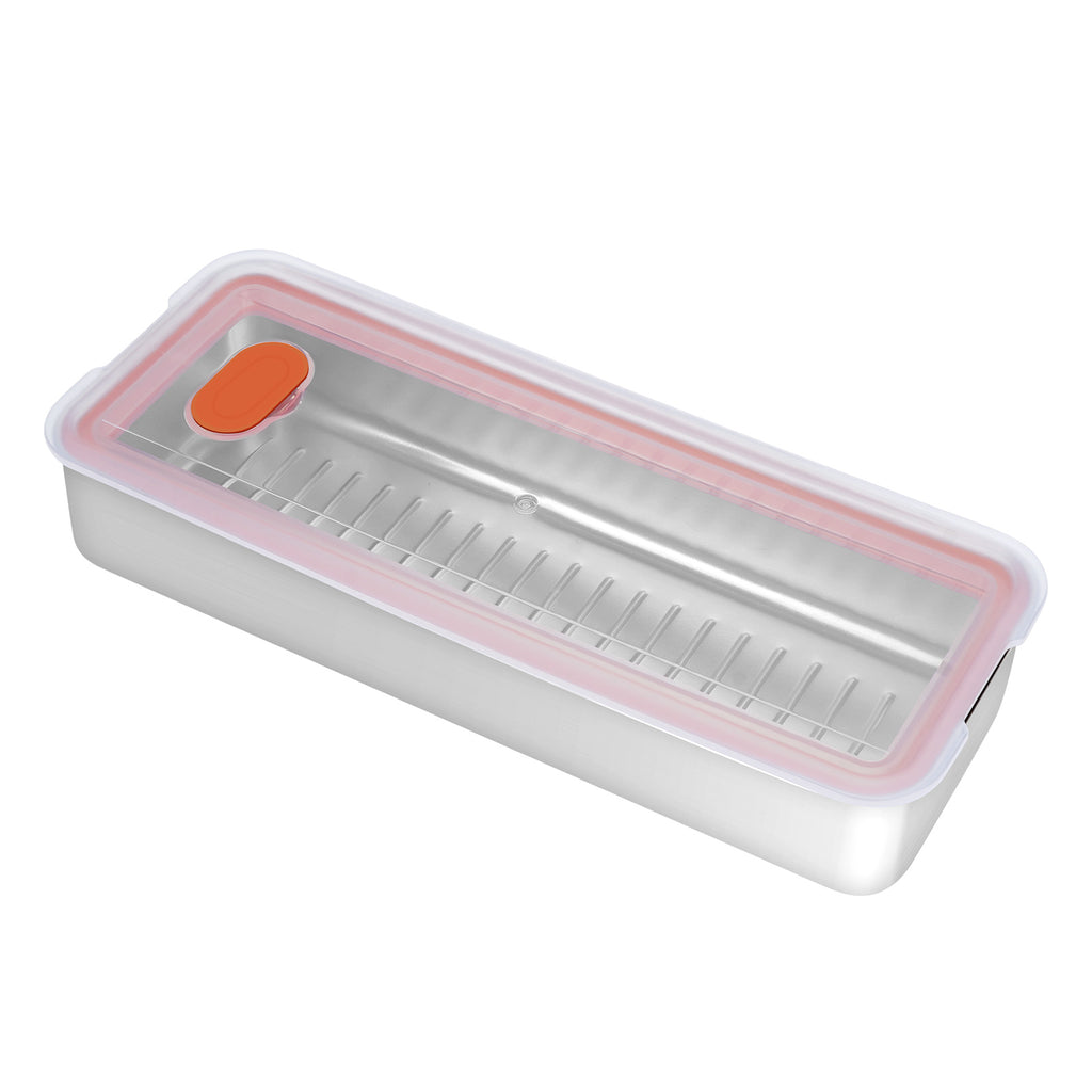 Linkidea 304 Stainless Steel Refrigerator Organizers and Storage, Bacon Fridge Organizer, Deli Meats Kitchen Storage with Lid