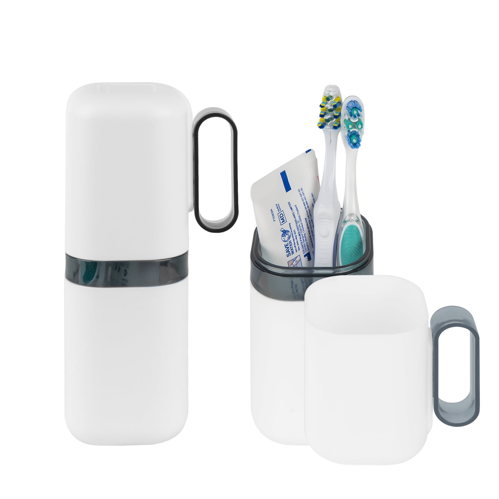 Linkidea 2 Pack Portable Toothbrush Case, 3 in 1 Toothpaste Travel Case Holder, Detachable Travel Toothbrush Holder, Toothbrush Travel Case with Handle (Blue+White)