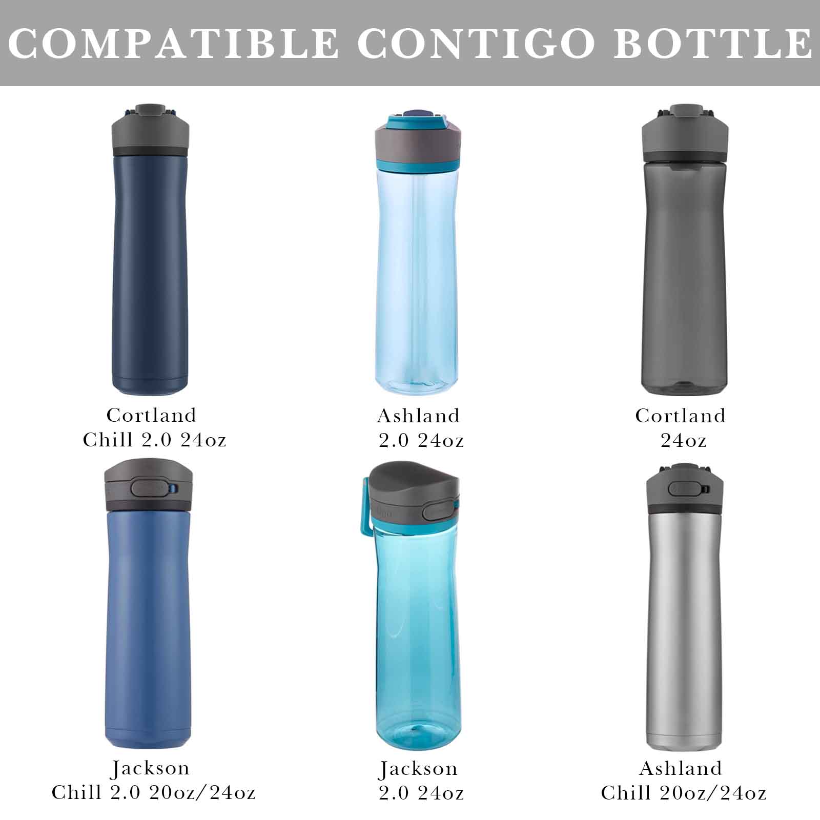Linkidea 2 Pack Water Bottle Boot Compatible with Contigo Jackson Chill 2.0 20oz/24oz, Cortland 24oz, Silicone Anti-Slip Bottle Bottom Bumper Protector (Grey)