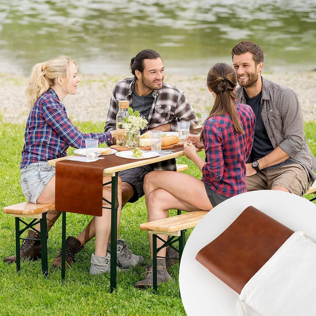 Linkidea Vegan Leather Table Runner, 71 x 13 Inches Heat Resistant, Waterproof, Faux Leather Table Mat for Daily Use, Holidays and Catering Events (Brown)