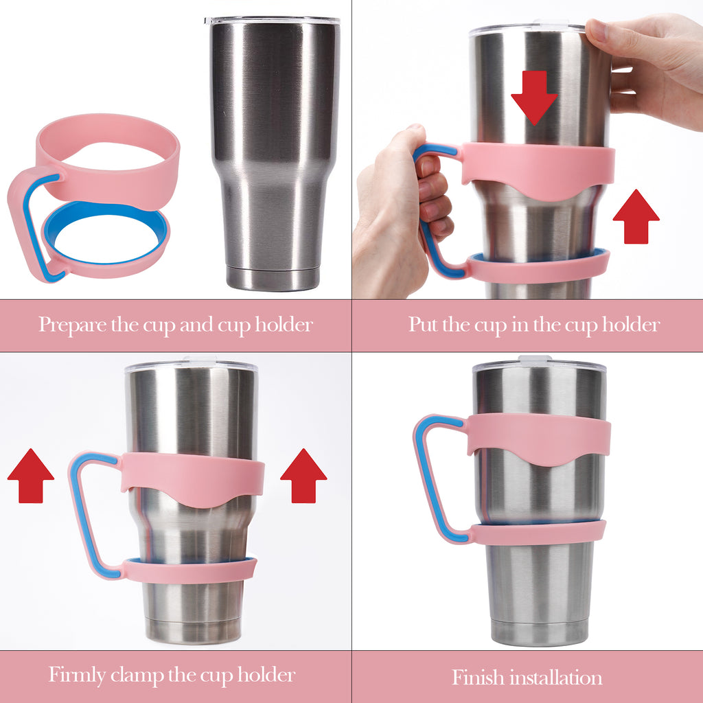 Linkidea Tumbler Handle Compatible with 30oz YETI Rambler, OZARK TRAIL Tumbler, Portable Anti Slip Travel Mug Grip, Pink