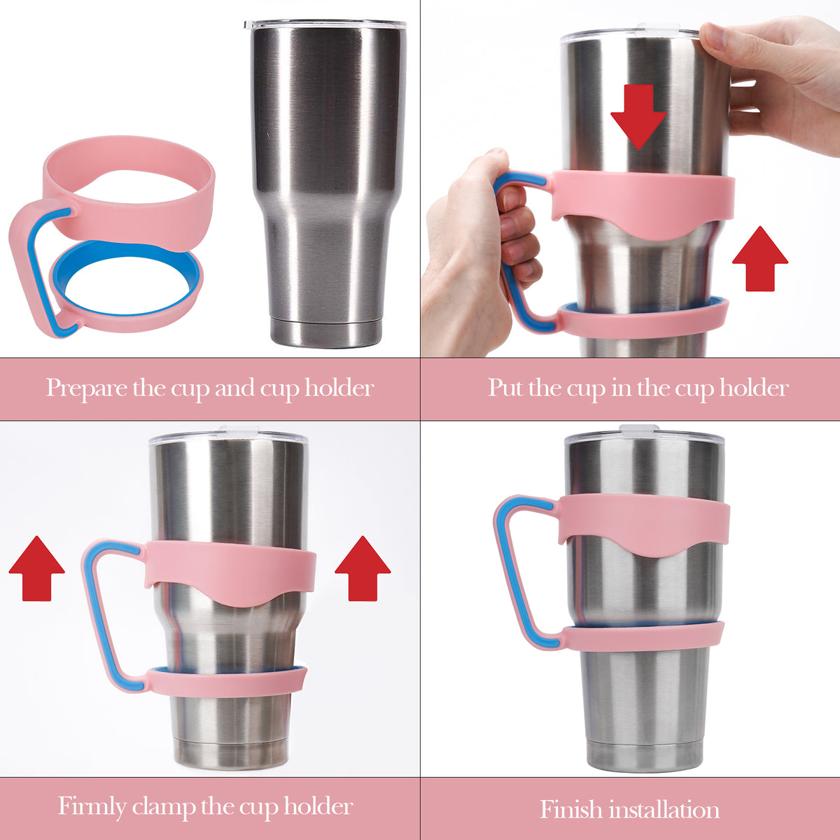 Linkidea Tumbler Handle Compatible with 30oz YETI Rambler, OZARK TRAIL Tumbler, Portable Anti Slip Travel Mug Grip, Pink