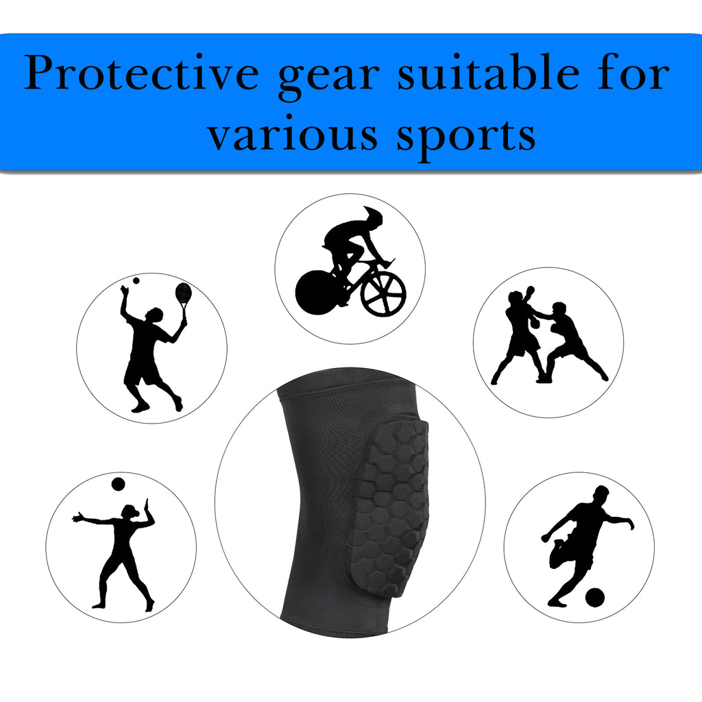 Linkidea Honeycomb Basketball Volleyball Knee Pads for Kids Youth, Football Knee Protective Sleeves, Breathable and Easy to Put On (1 Pair / Black / XS)