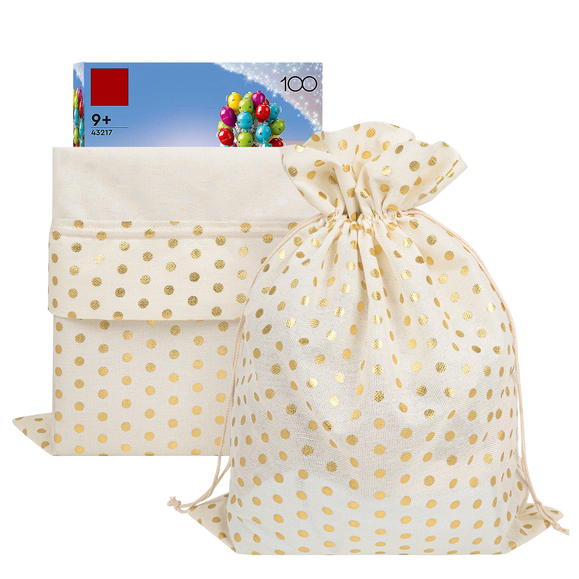 Linkidea 4 Pack Reusable Drawstring Gift Bags, Fabric Party Favor Bags for Birthday, Christmas & Holiday, Toy Storage Pouch for Building Blocks, Bricks & Goodie Bags (Stripes Pattern)