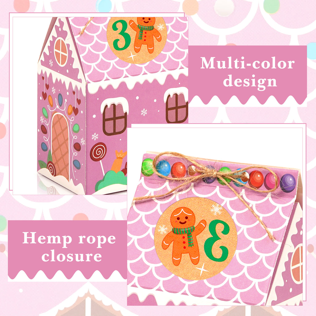 Linkidea 24 Pcs Christmas Gingerbread House Gift Boxes, Cute Holiday Candy & Treat Boxes for Family, Festive Party Gifts