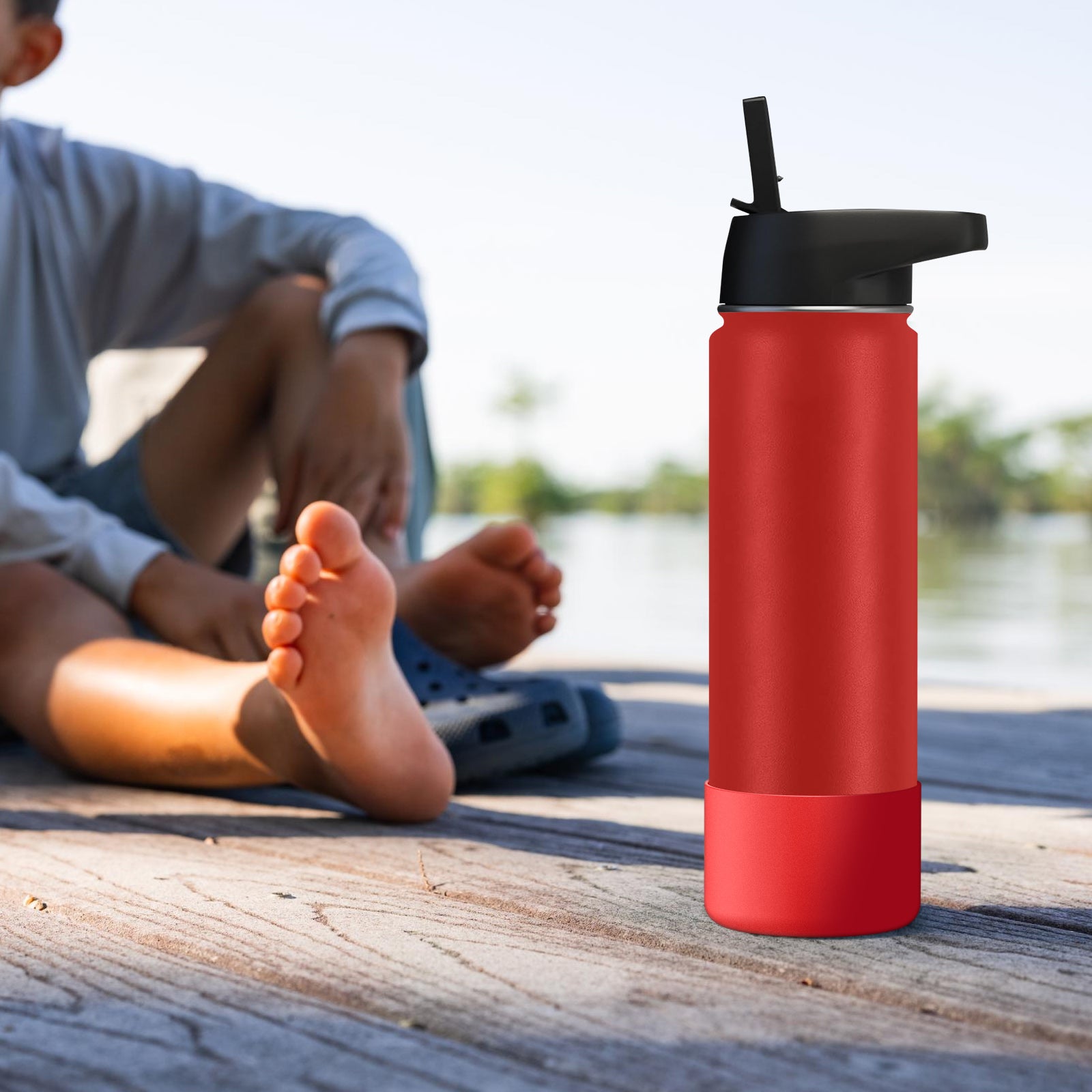 Linkidea 2 Pack Water Bottle Boot Compatible with IRON °FLASK Wide/Narrow Mouth 12oz/14oz/16oz/18oz/20oz/22oz/24oz, Silicone Bottle Bottom Sleeve Cover Bumper Protector (Red)
