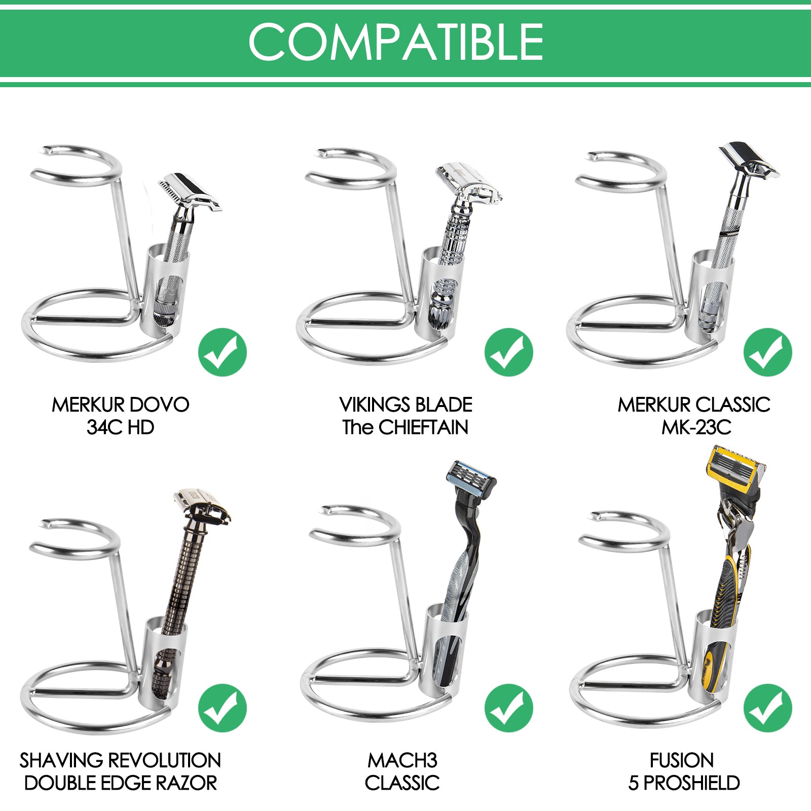 Linkidea Razor Holder Stand, Stainless Steel Shaving Rack for Men's Grooming, Bathroom & Shower Accessories Compatible with Merkur 34HD, Vikings Blade (Silver)