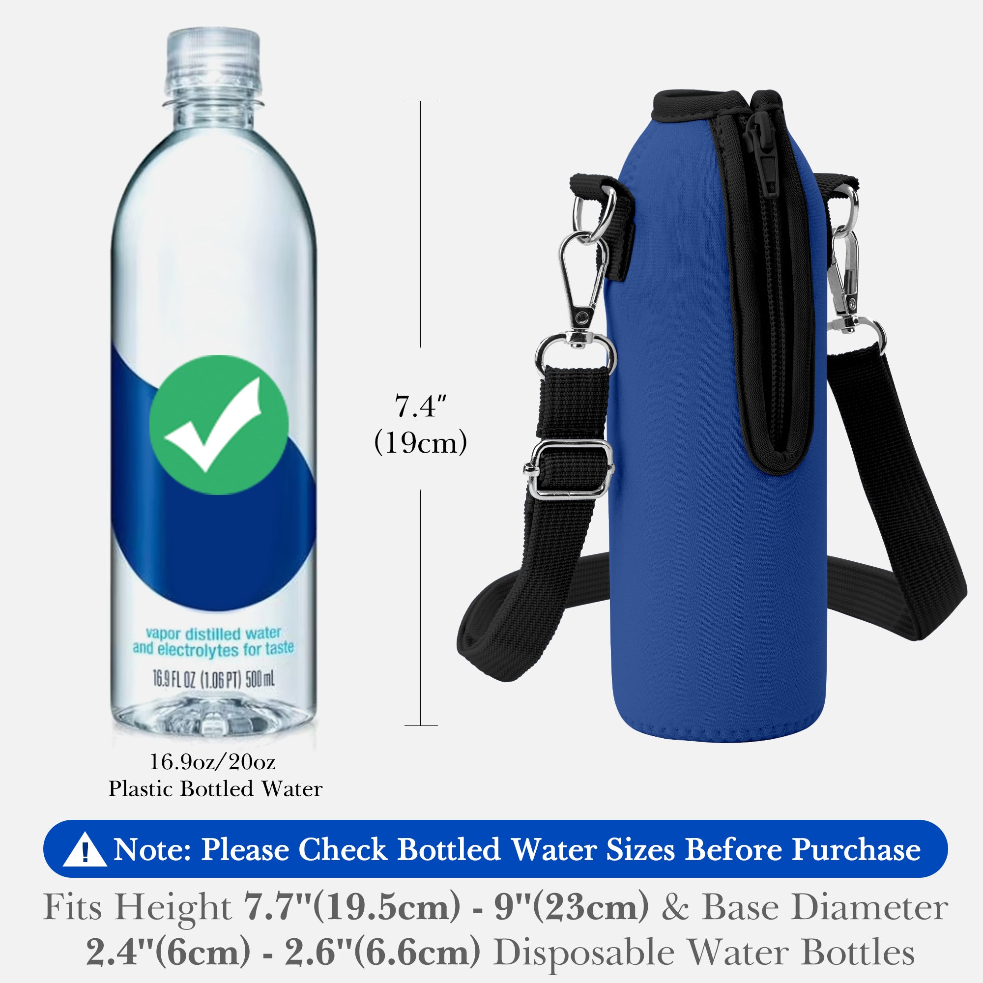 Linkidea Disposable Water Bottle Carrier with Strap Compatible with Smartwater 16.9/20Fl Oz, Insulated Neoprene Plastic Bottled Water Cover Holder with Clip for Backpack (Blue)