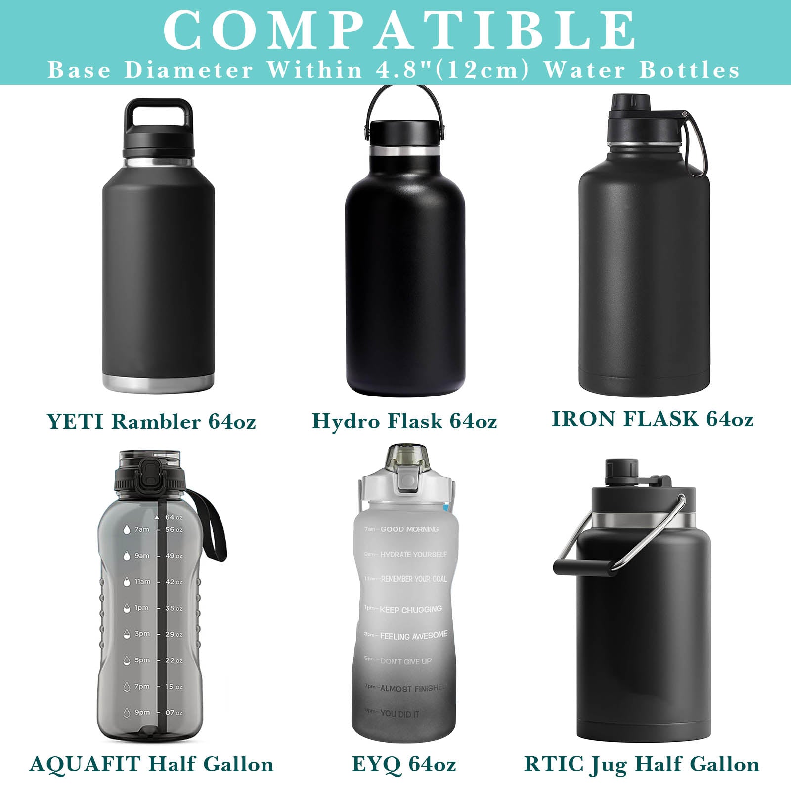 Linkidea Half Gallon Water Bottle Carrier with Strap Compatible with 64oz YETI Rambler Bottle, Hydro Flask, Waterbottle Sling Bag Holder, Shoulder Strap with Phone Pocket, Black & Blue