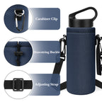 Linkidea Water Bottle Carrier with Shoulder Strap Compatible with Hydroflask Standard Mouth 18oz, CamelBak Carry Cap 20oz,Waterbottle Sling Bag Holder (Navy Blue)