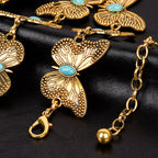 Plus Size Chain Belt for Women, Turquoise Stone Gold Metal Chain Belt Women Belly Waist Chains, Extra Long Body Chain, 59 Inch Adjustable Chunky Belt Chain (Butterfly Style)