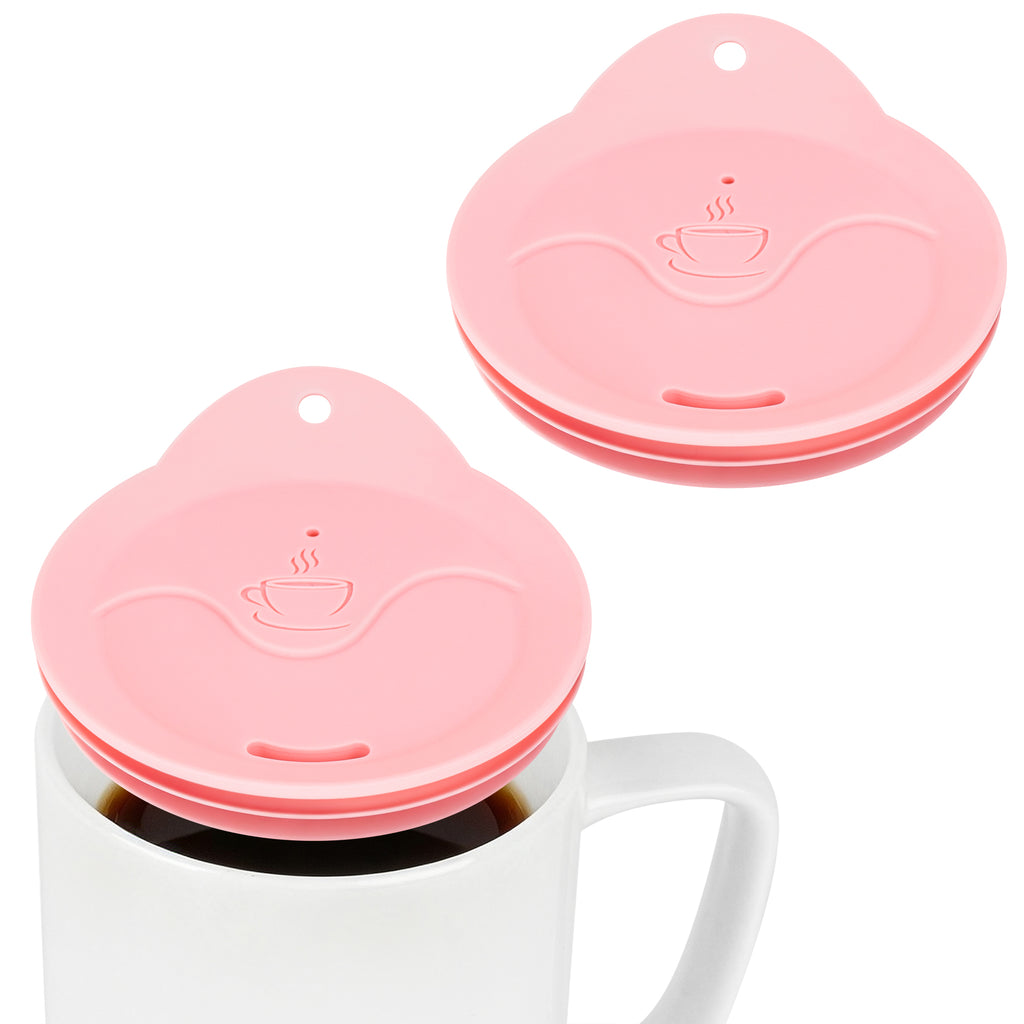 Linkidea 2 Pack Silicone Coffee Mug Lid for 3"(76mm) to 3.4"(86mm) Inside Diameter Mugs, Splash Resistant Replacement Mug Lid for Home, Office, Travel, Dishwasher-Safe (Pink)