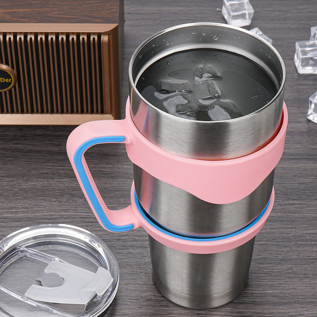 Linkidea Tumbler Handle Compatible with 30oz YETI Rambler, OZARK TRAIL Tumbler, Portable Anti Slip Travel Mug Grip, Pink