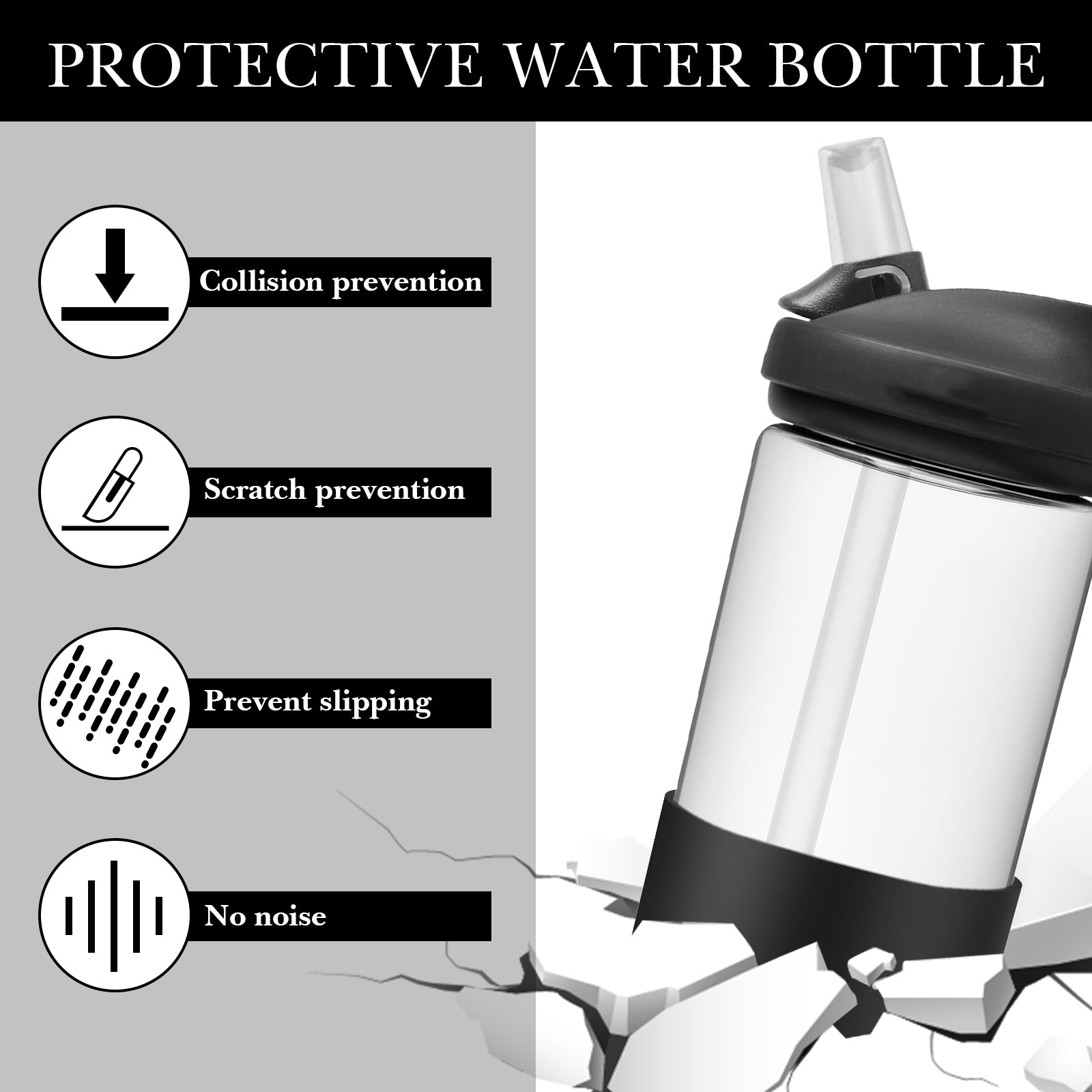 Linkidea 2 Pack Water Bottle Boot Compatible with CamelBak Eddy+20oz/25oz, Chute Mag 20oz/25oz, Carry Cap, Silicone Anti-Slip Bottle Bottom Bumper Protector (Black)