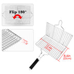 Linkidea Square Portable BBQ Grill Basket, Stainless Steel Fish Barbecue Accessories with Removable Secure Locking Handle, Picnic Grill Rack for Outdoor Cooking Vegetables Fishes Shrimp
