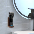 Linkidea Shower Wall Mount Electric Razor Holder, Organizer with Self-Adhesive Wood Backing, Shaver Stand Compatible with Philips Norelco 2, 5, 6 Series, MANSCAPED Lawn Mower 3.0 (Brown)