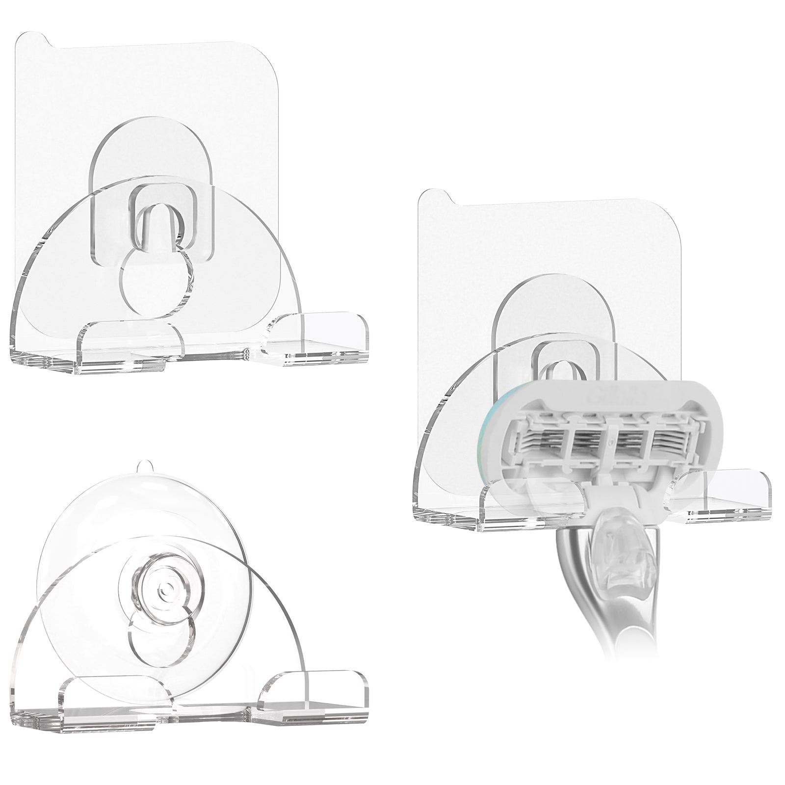Linkidea 3 Pack Razor Suction Cup / Self-Adhesive Hooks, Shaving Hanger Holder, Compatible with Gillette Fusion 5 Proglide, Shield Power, Dorco Pace 6 Pro