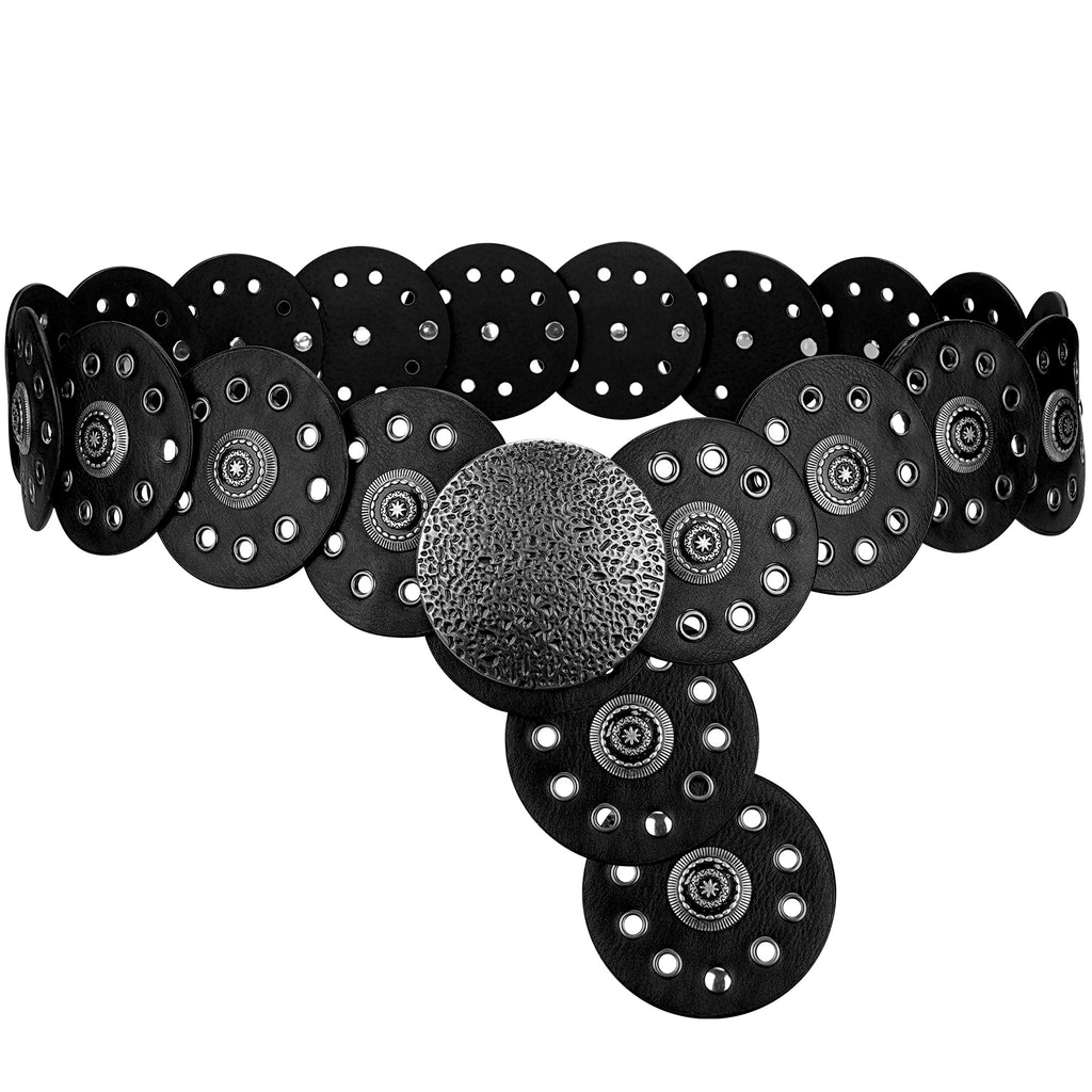 Plus Size Chain Belt for Women, Medieval Vegan Leather Metal Fashion Belly Waist Chains, 51 Inch Adjustable Chunky Body Accessory (XL, Black)